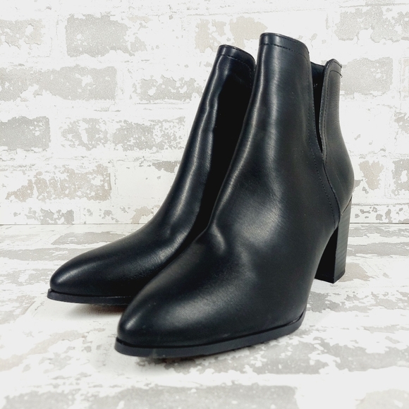 NEW TOP Moda Black Leather Block Heel Side Notch Ankle Boots X99 - Picture 2 of 10